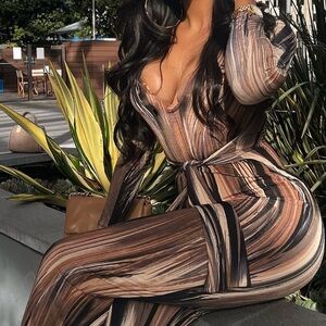 Mind Of My Own Maxi Dress -Brown/Combo